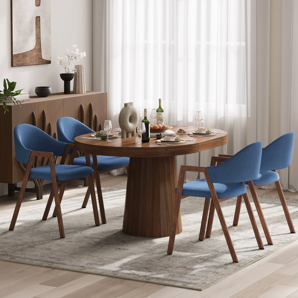 Modern Blue Linen Dining Chair with Upholstered, 2 Pieces window image