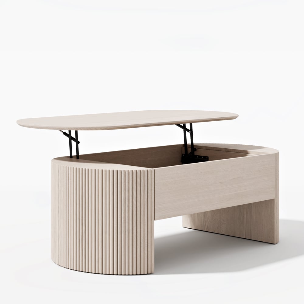 Mesa de Centro Retrátil Oval de 47" Mid-Century Modern Imagem da janela