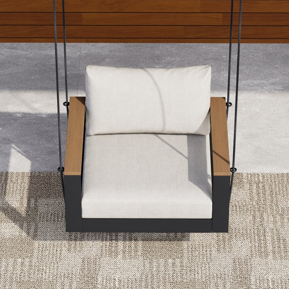 Tevara Outdoor Swing Sofa in Warm White with Cushion & Black Cover window image