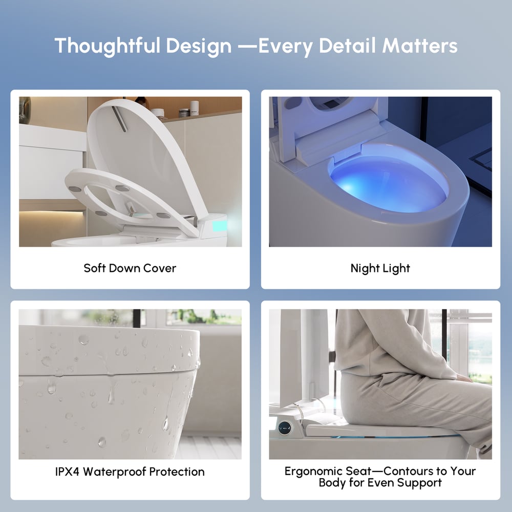 Glowin K1 Pro Smart Bidet Toilet with Built-in Tank, Foam Shield, CE window image