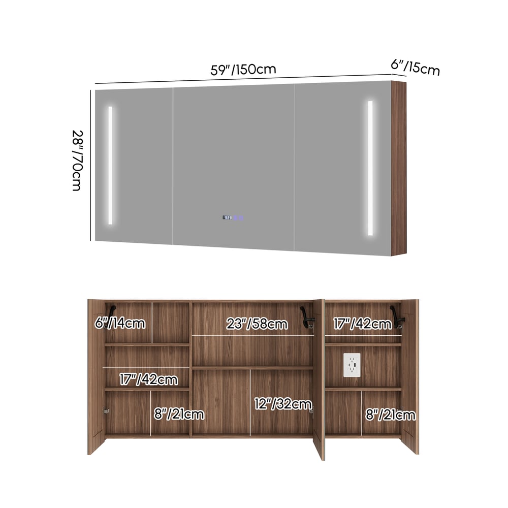 59" LED Bathroom Medicine Cabinet with Anti-Fog, Dimmable Tri-Color Lighting weights dimensions image