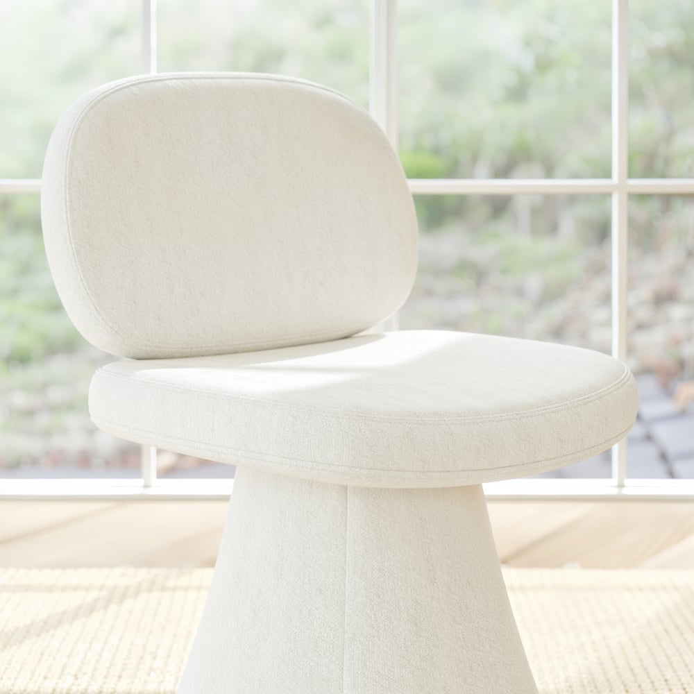Warm White Performance Chenille Swivel Dining Chair, 1 Piece window image