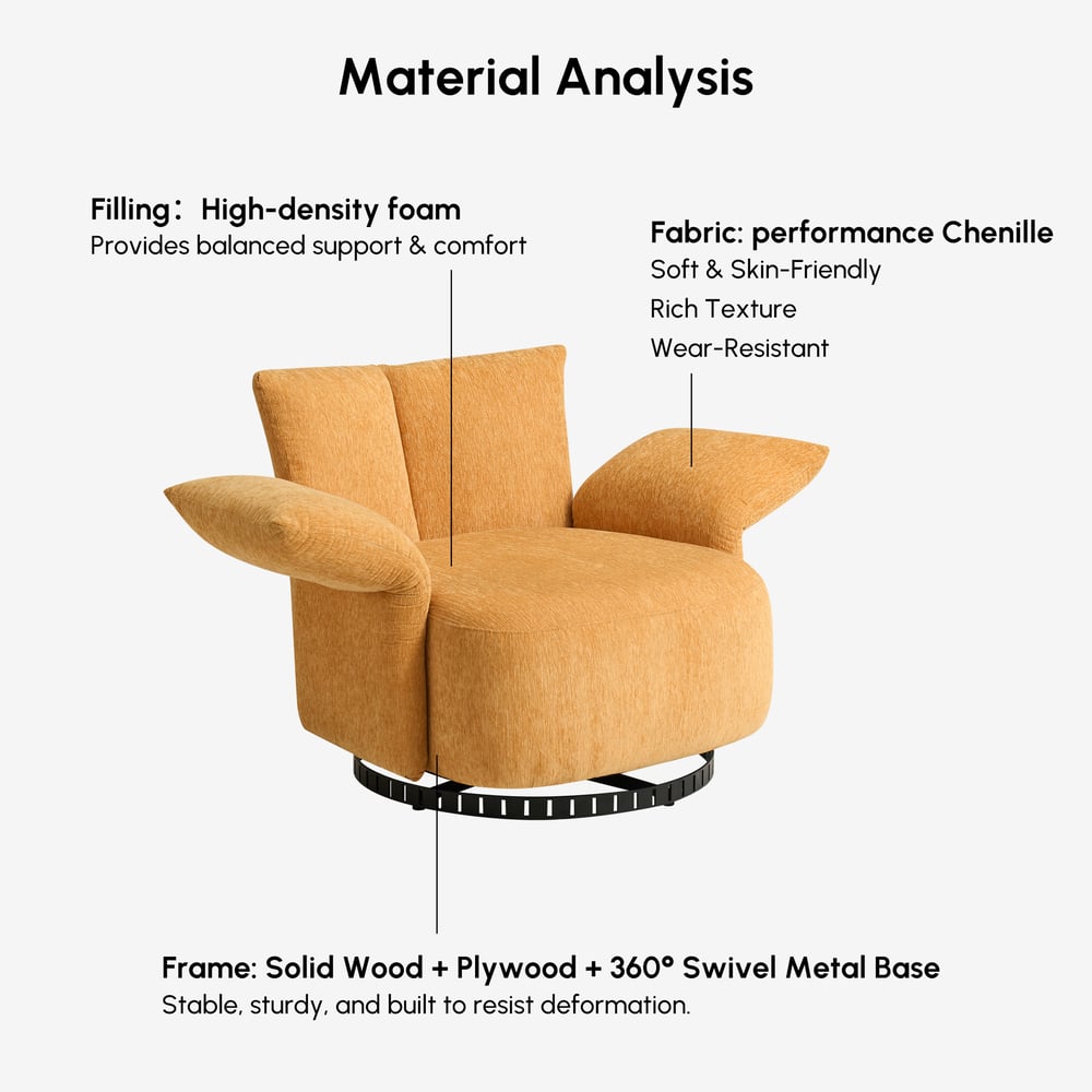 Performance Chenille Swivel Accent Chair with Adjustable Armrest window image