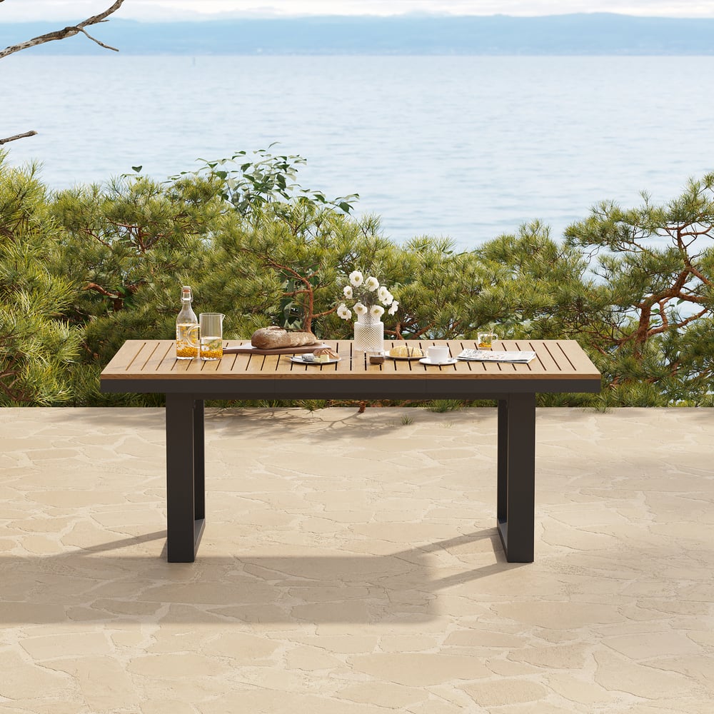 Tevara 6-Person Rectangle Teak & Aluminum Outdoor Patio Dining Table in Dark Gray window image