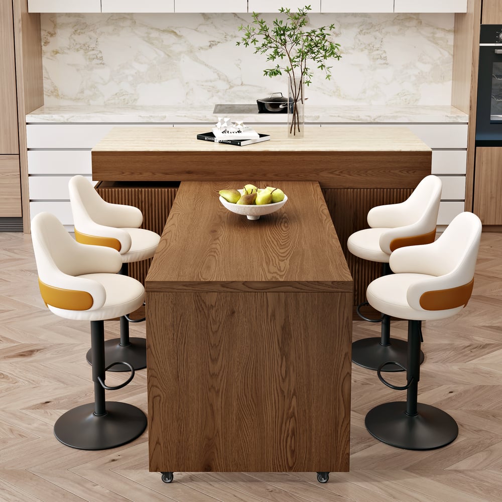 81''-106" Extendable Matte Sintered Stone Kitchen Island with Storage, Walnut window image