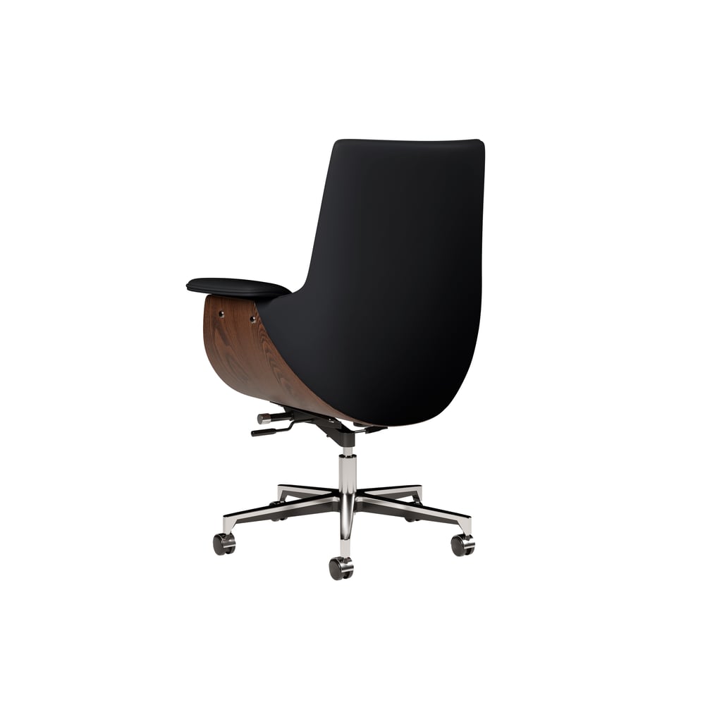 Walnut Double Desk with Drawers & 2 Black PU Leather Modern Home Office Chairs window image