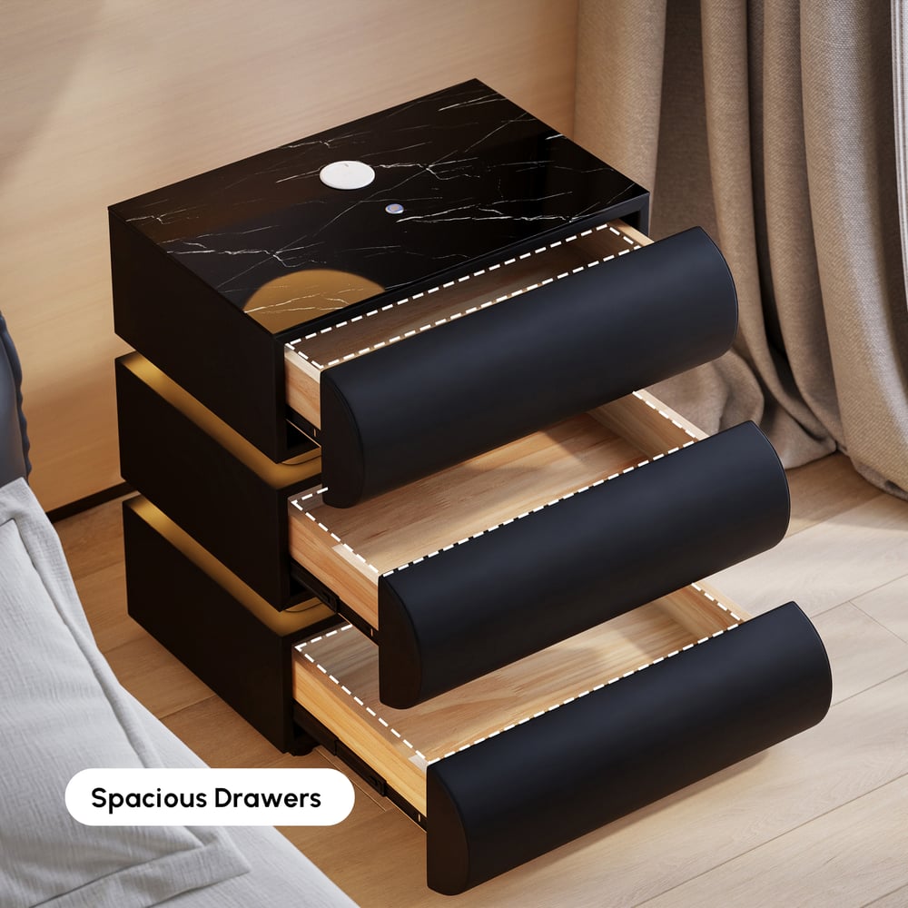 Humply Leather 3-Drawer Smart LED Nightstand window image