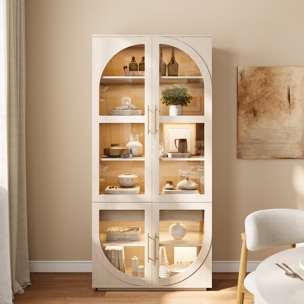 Arune Whitewash Glass Tall Display Cabinet with Drawers & LED window image
