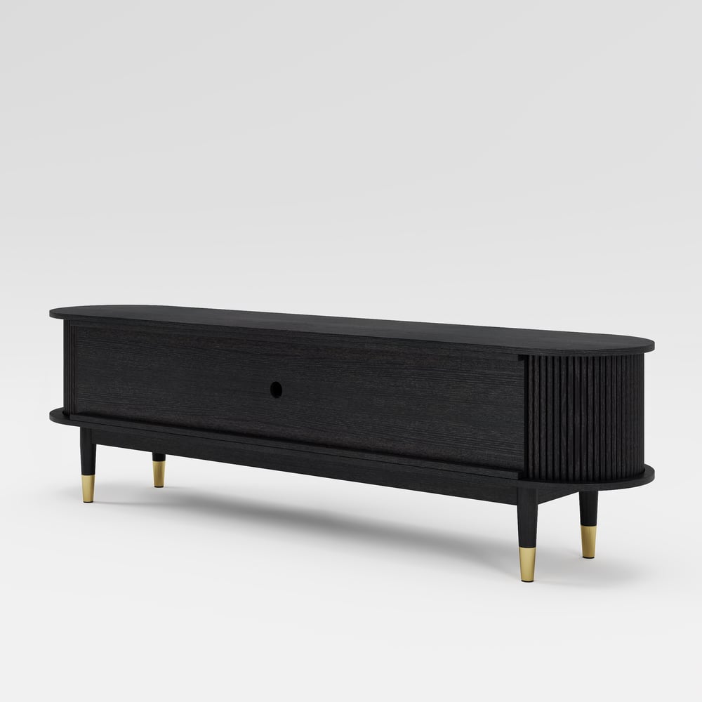 80" Ash Wood Fluted Black TV Stand with Storage window image