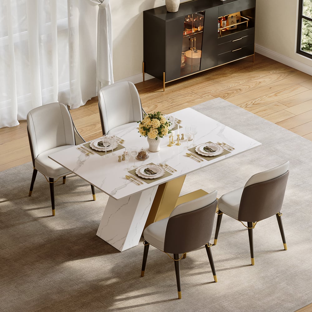 Dining Set 63" Modern Rectangle Sintered Stone Dining Table with 4 Chairs window image