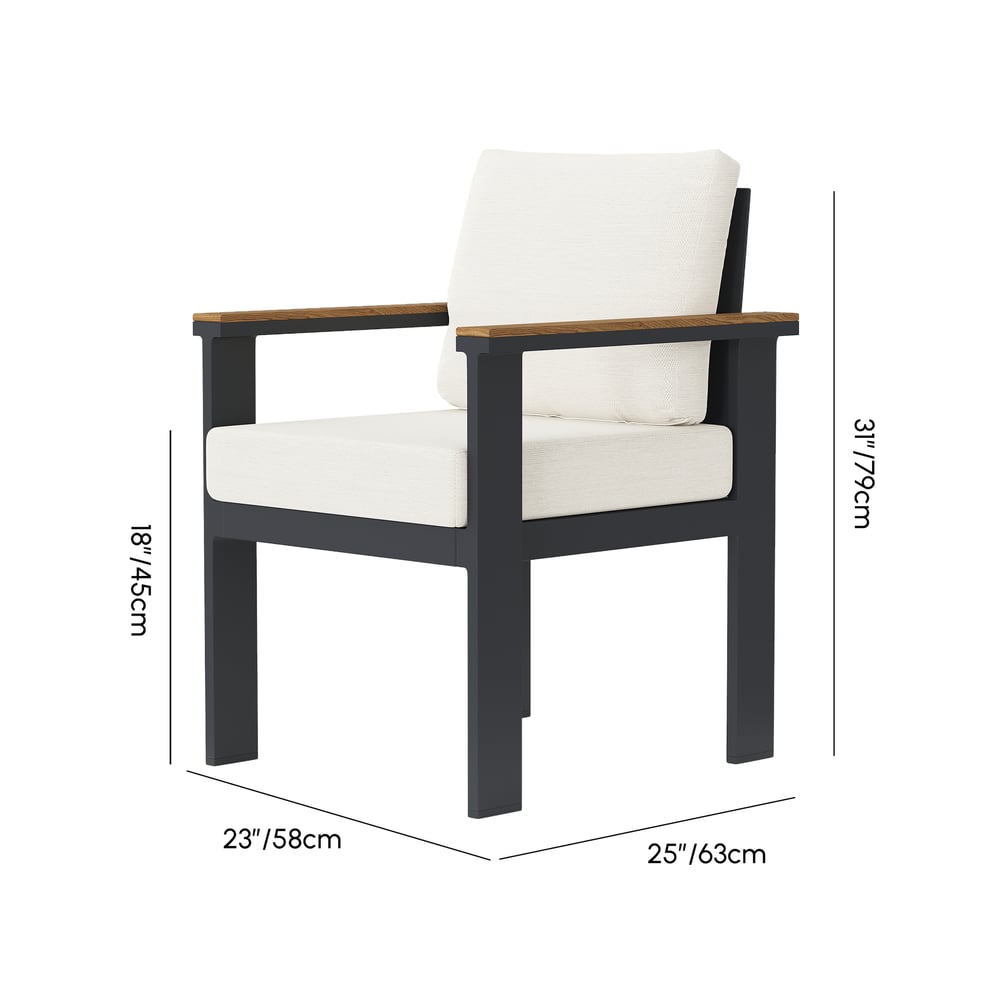 Tevara Outdoor Teak & Aluminum Dining Chairs in Warm White, Set of 4 weights dimensions image