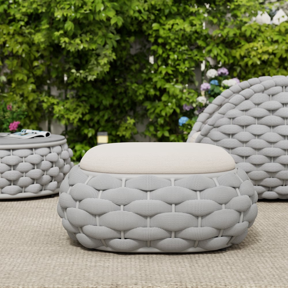 Cocaro Outdoor Hand-Woven Rope Footrest Storage Ottoman in Light Grey window image