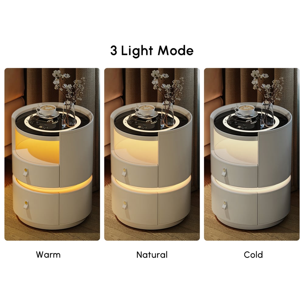 Table de chevet LED intelligente en cuir de selle moderne image de fenêtre