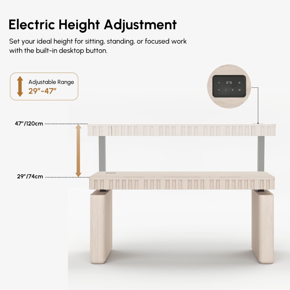 Aura 160 cm Whitewash Fluted Electric Adjustable Standing Desk window image