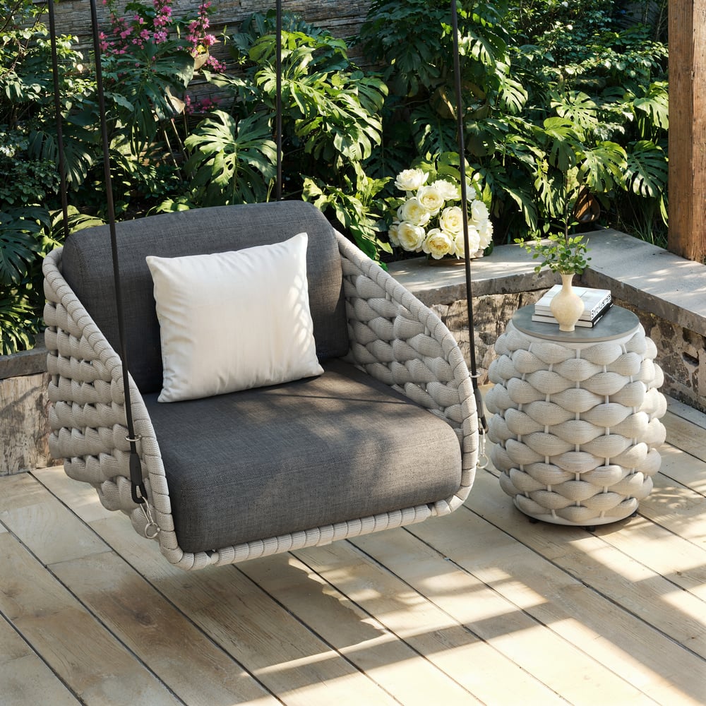 Cocaro Outdoor Rope Weave Aluminum Swing Chair with Cushion for 1 in Gray window image