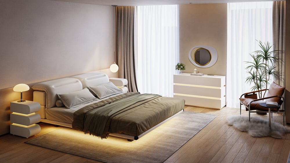 Narrow Humply Leather 3-Drawer Smart Nightstand with Sintered Stone Top window image