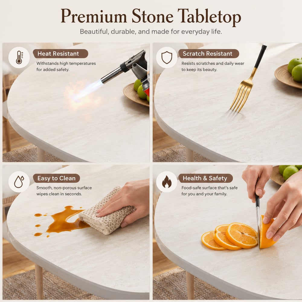 Modern 79" Oval Faux Travertine Sintered Stone Dining Table, Seats 6 window image