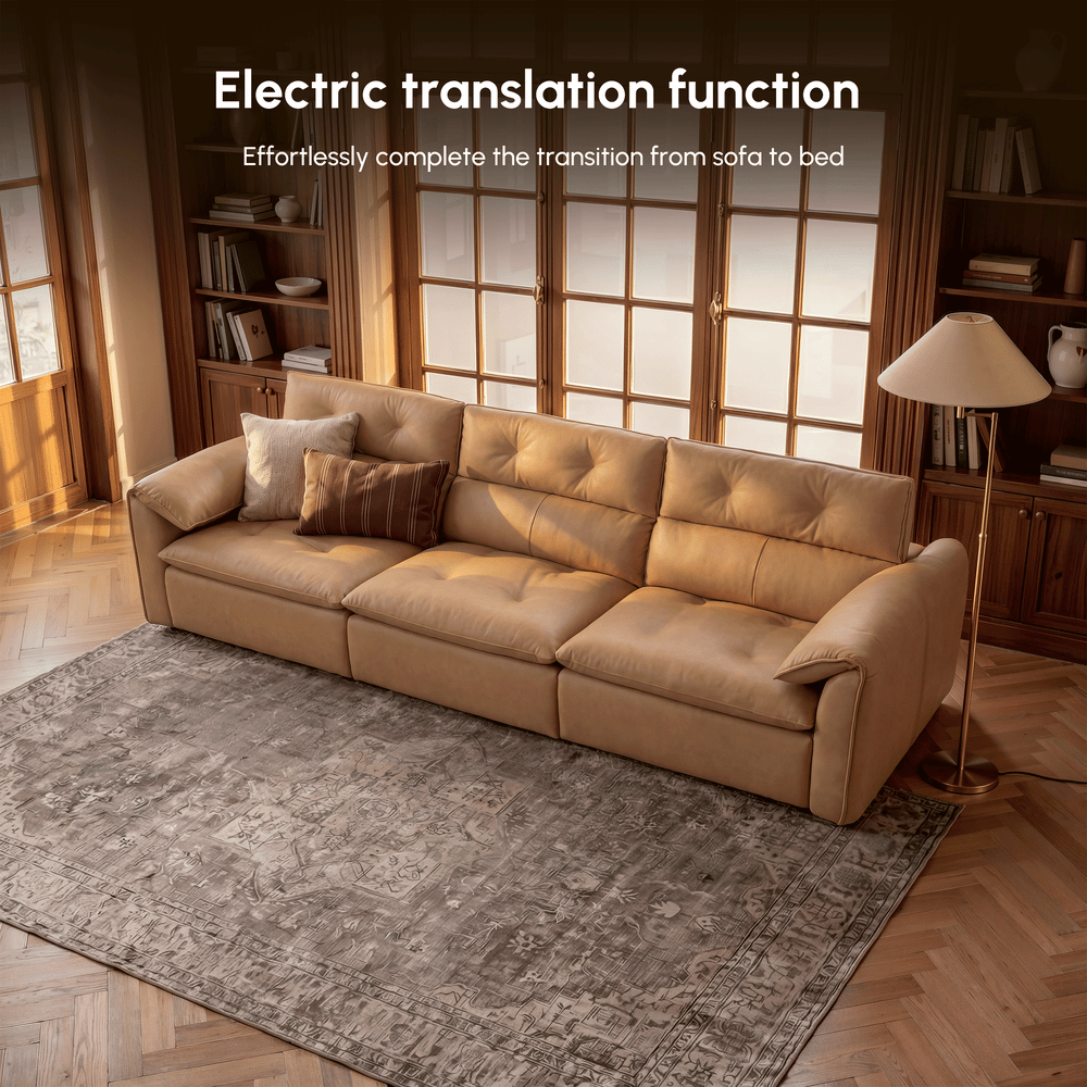 320 cm 3-Seater Genuine Leather Power Convertible Sleeper Sofa with Adjustable Headrests window image