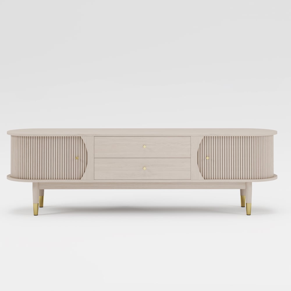 72" Ash Wood Fluted TV Stand with Storage window image