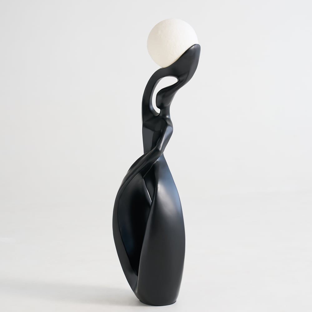 815mm Abstract Black Sculpture Lamp with LED Ball, Touch & Remote Control, Rechargeable window image