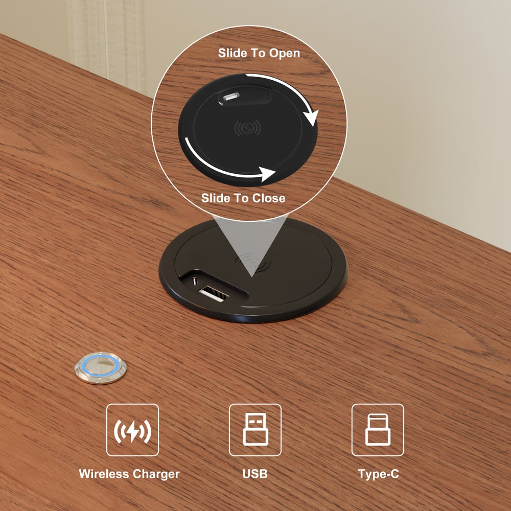 Haloa Walnut 3-Drawer LED Nightstand with Charging Station window image