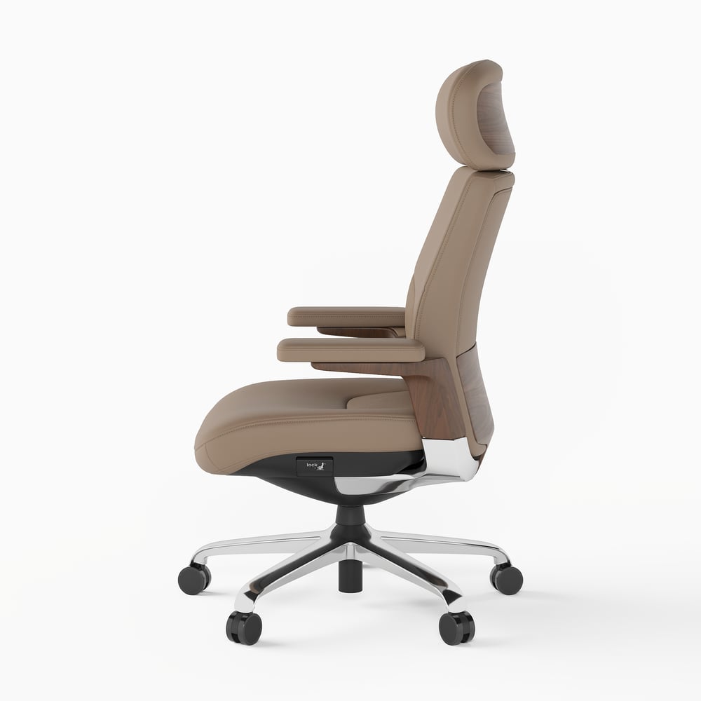 Khaki Genuine Leather Swivel Office Chair with Ergonomic Synchro-Tilt Recline System window image