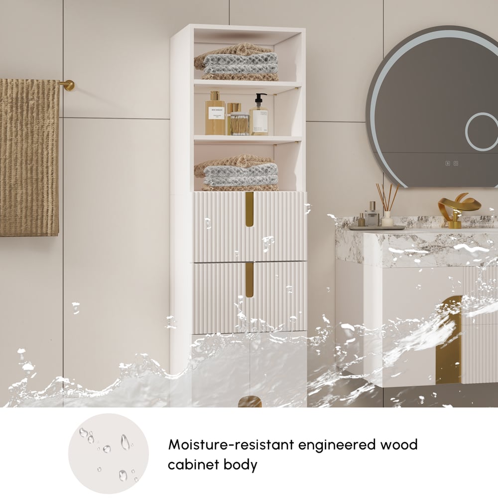 Artis 59" Bathroom Storage Cabinet – Freestanding Linen Tower with 2 Drawers & 2 Doors window image