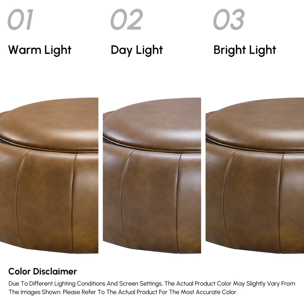 Modern 39" Round Performance Leather Ottoman Coffee Table with Hidden Storage window image