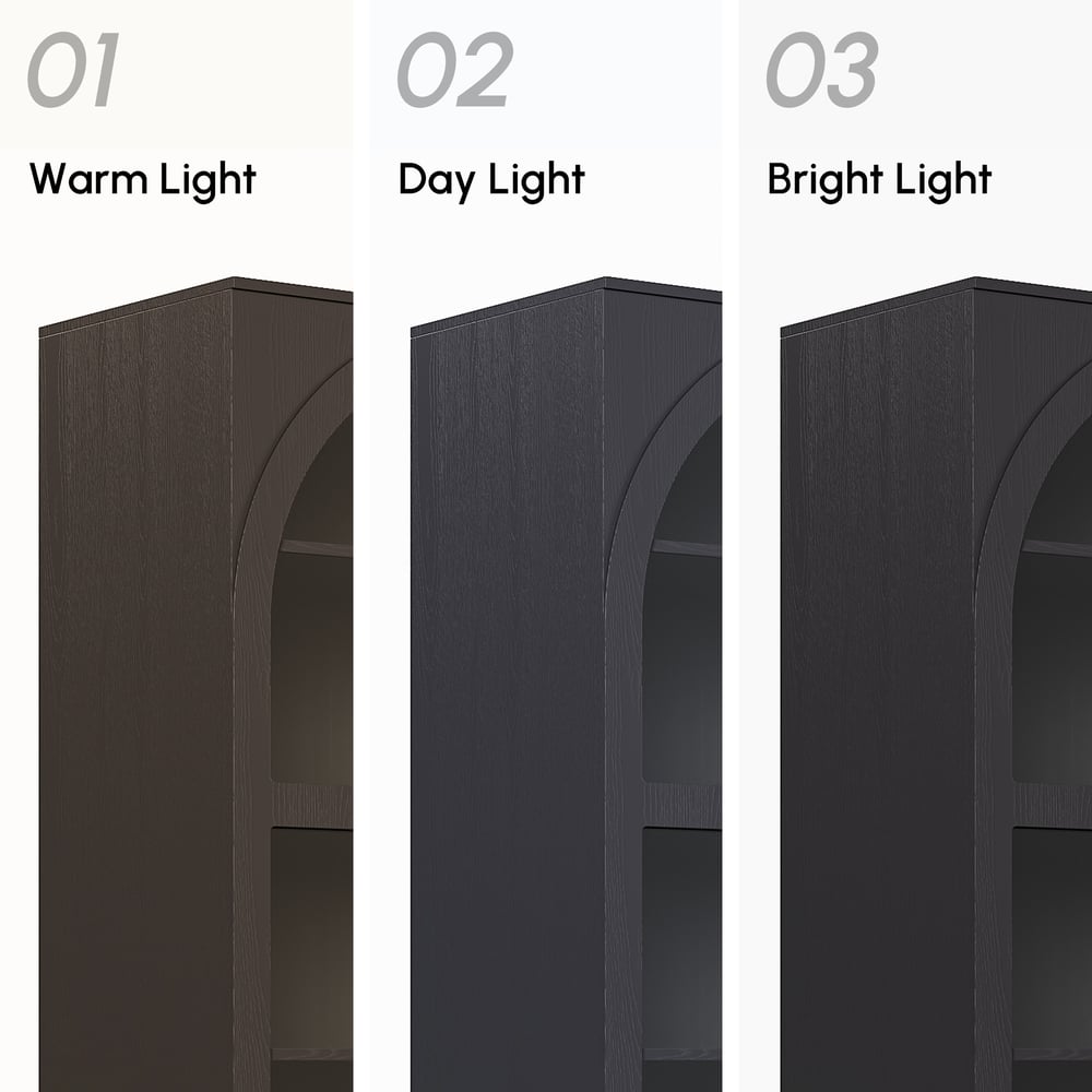 Arune Zwart Glazen Hoge Vitrinekast met Lades & LED Verlichting Vensterafbeelding