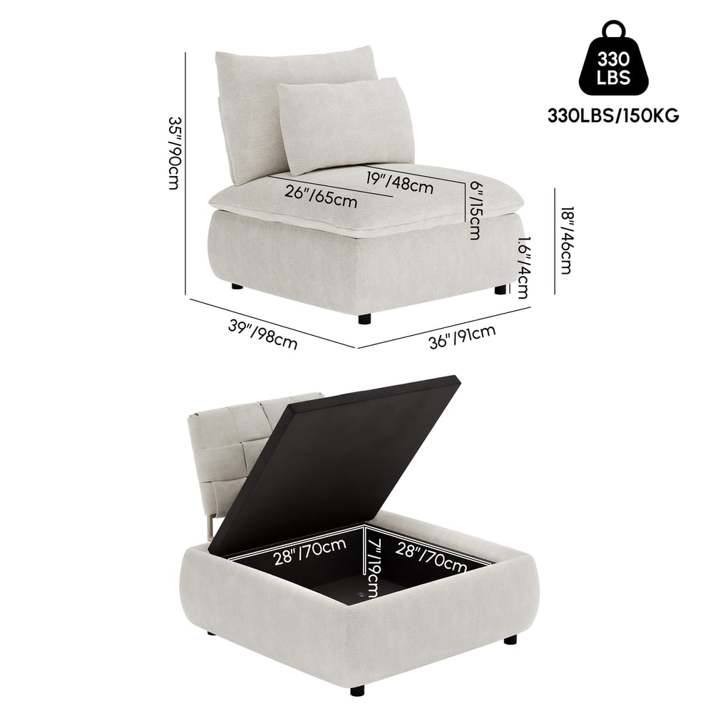 36" Chenille Slipper Accent Chair with Hidden Storage & Removable Backrest weights dimensions image