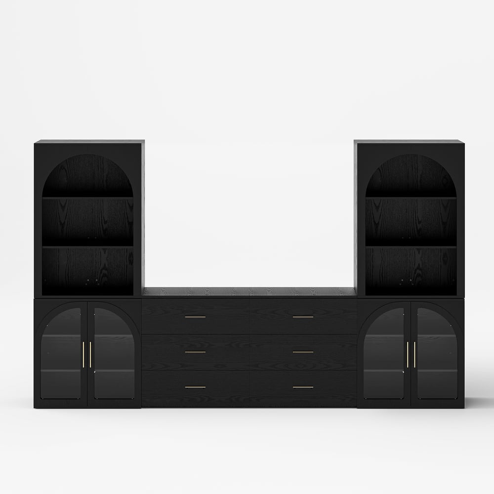 Arune 126"  Arched Glass Door 3-Piece Entertainment Center with Bookshelf window image