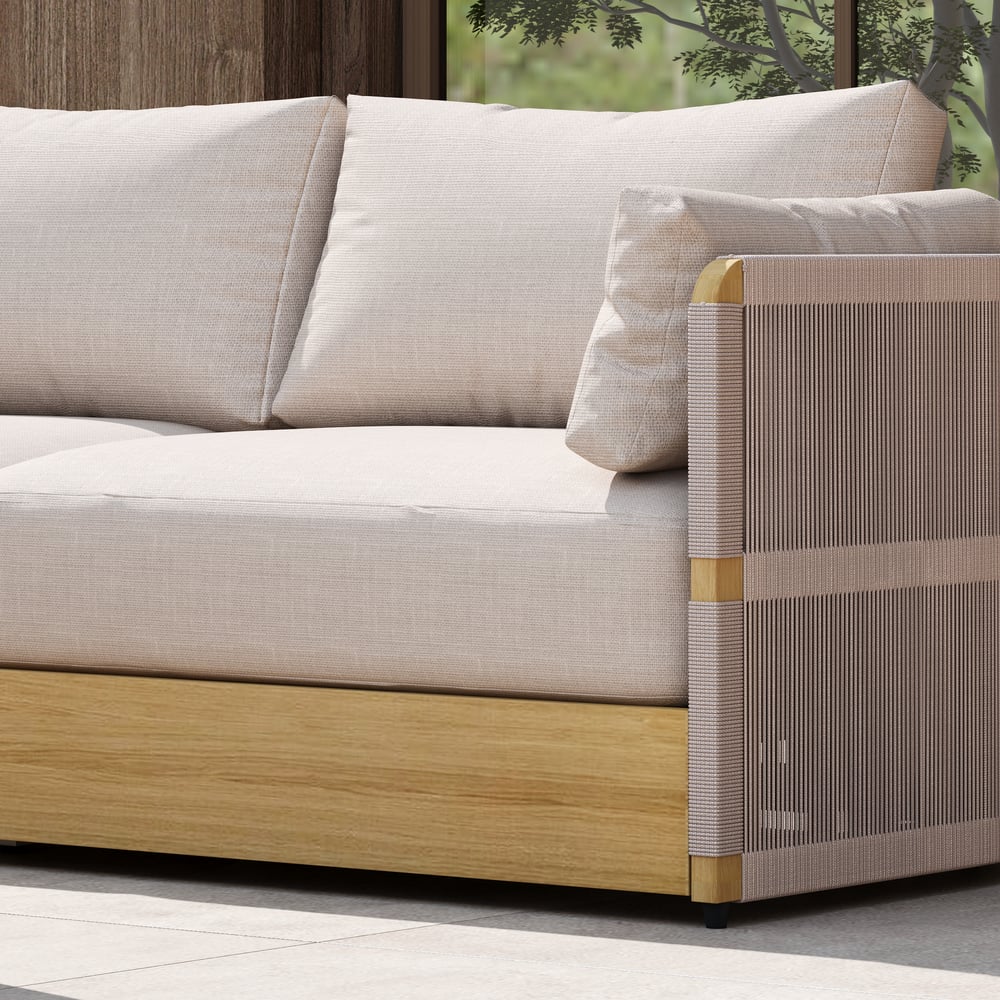 Costra Modern Aluminum & Rope Outdoor Swivel Sofa Set with Coffee Table & Cover in Ivory window image