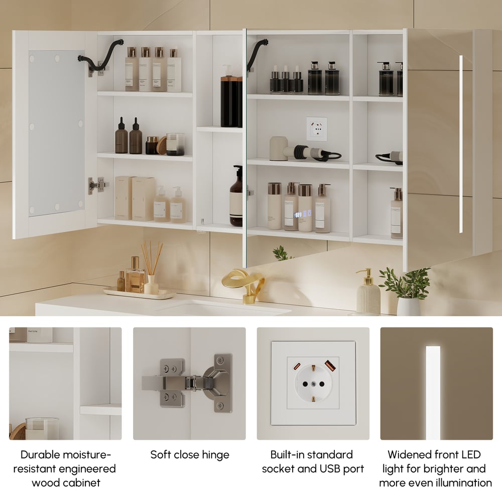 Armoire de toilette LED de 150 cm avec fonction anti-buée et éclairage tricolore dimmable image de fenêtre