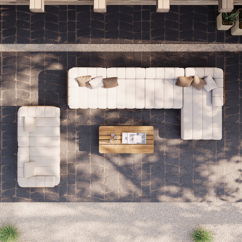 Resaro 9-Piece Outdoor Modular Natural Teak Sectional Fluted Sofa Set window image