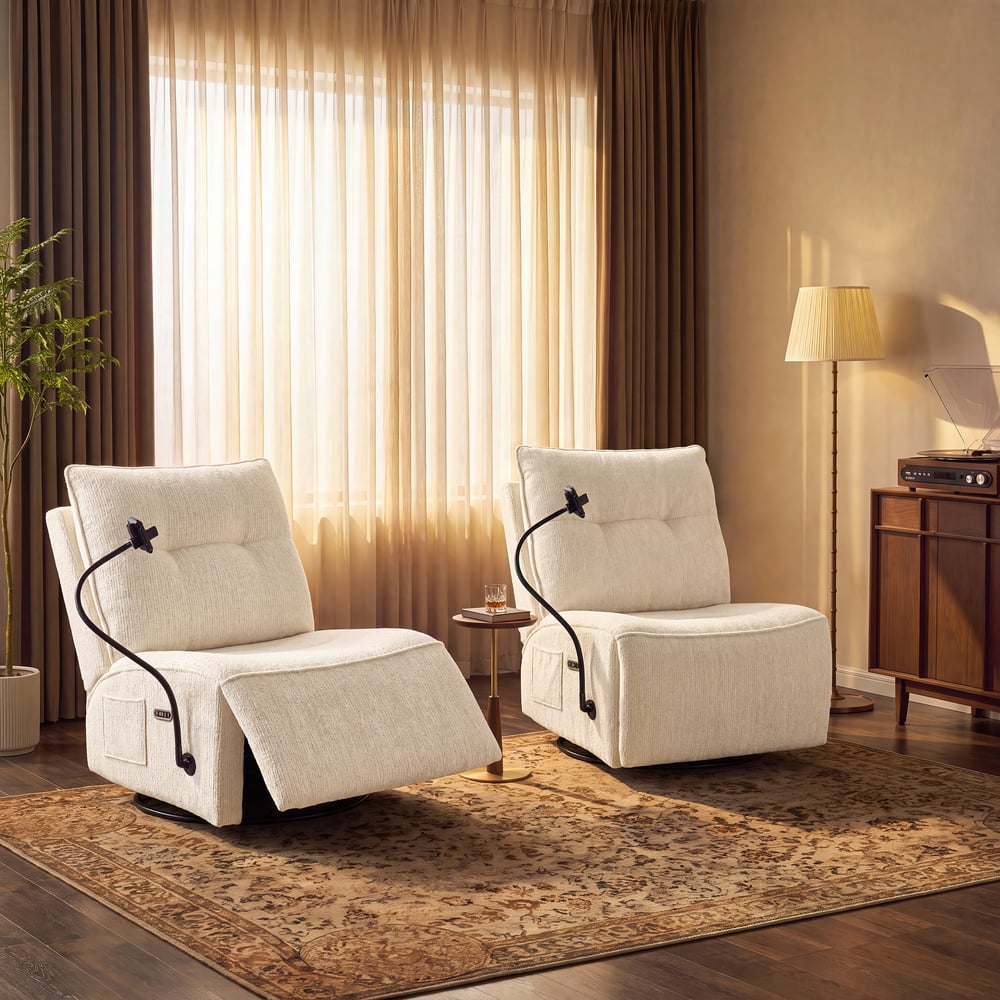 Performance Chenille Power Swivel Rocker Recliner Accent Chair with Phone Holder window image