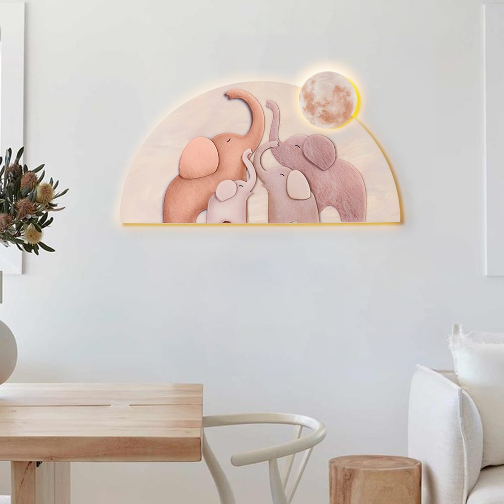 22" x 39" Arched LED 3D Acrylic Elephant Moon Wall Sculpture Art Decor Nursery Bedroom window image