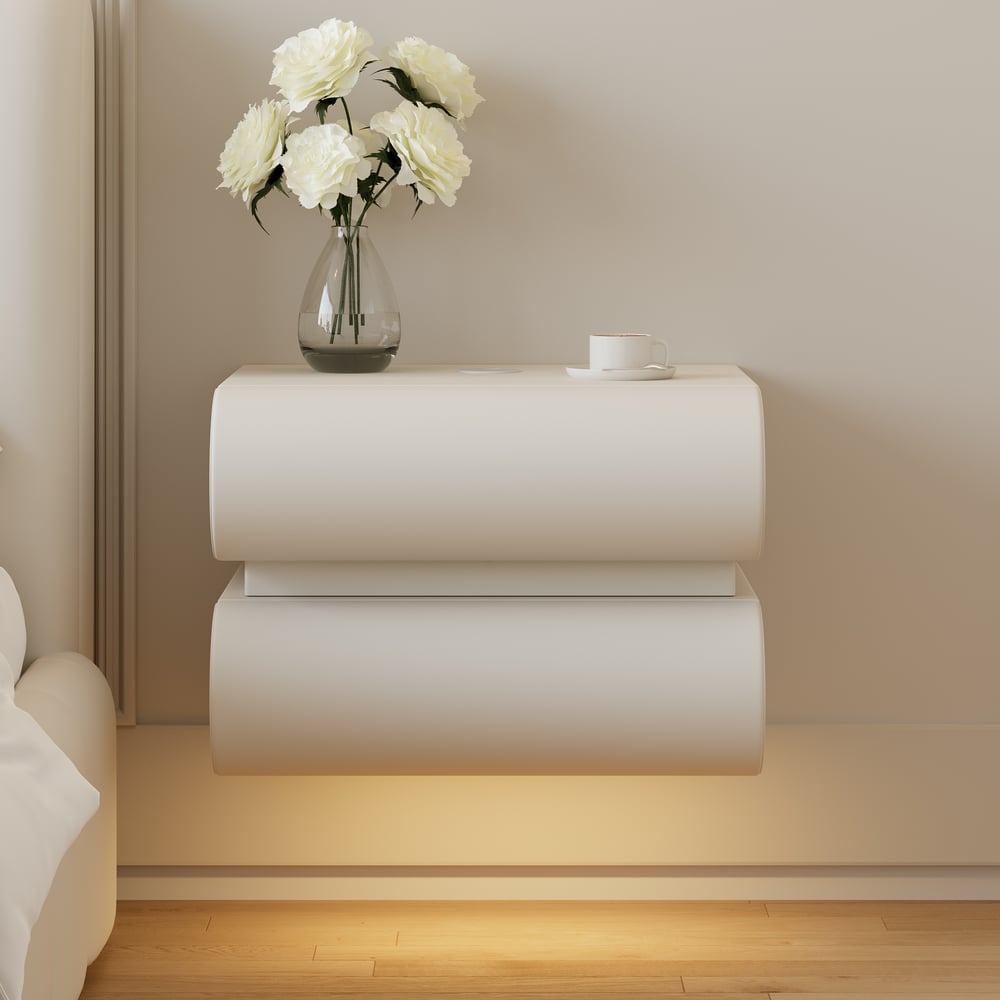 Comodino Smart Flottante in Pelle Humply con 2 Cassetti Immagine della finestra