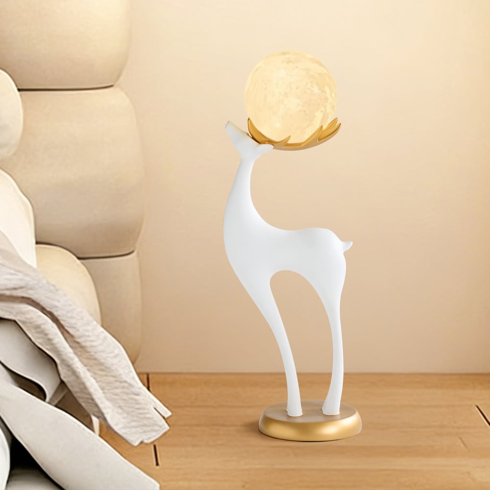 Lampadaire moderne en résine en forme de cerf avec télécommande – 76 cm de hauteur avec boule lumineuse image de fenêtre