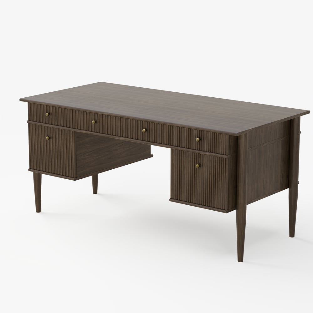 64" Houten bureau met 6 laden Vensterafbeelding