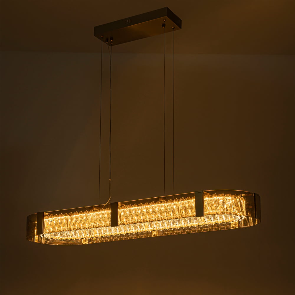 Linear Crystal Kitchen Island Pendant Light with Remote, 3-CCT Dimmable LED window image