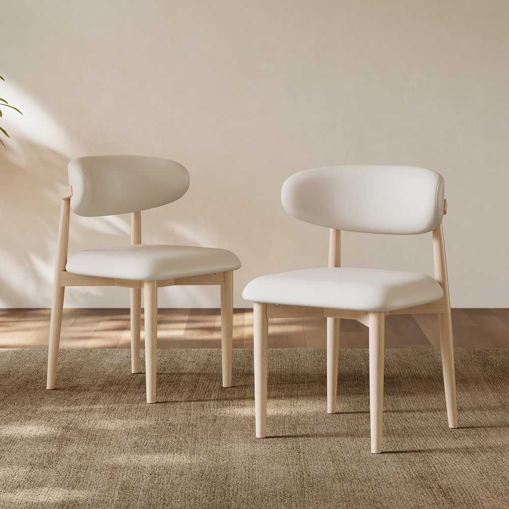 Chaise de salle à manger moderne en cuir PU blanchi avec pieds en bois d'hévéa, 1 pièce image de fenêtre