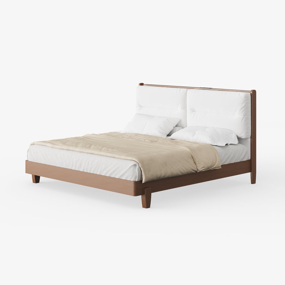 Mid-Century Modern King Solid Wood Bed with Charging Station and Sensor LED window image