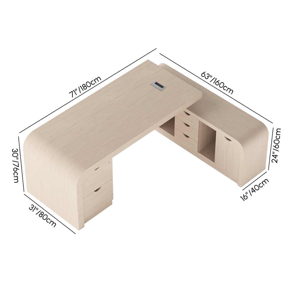 Chicent Whitewash L-shaped Modern Executive Desk with Ample Storage Right Hand (70.9'') weights dimensions image
