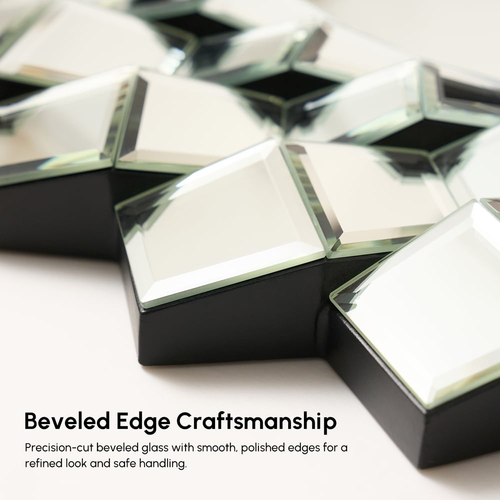 24" Diamond-Shaped Wall Mirror, Silver Round Decorative Mirror window image