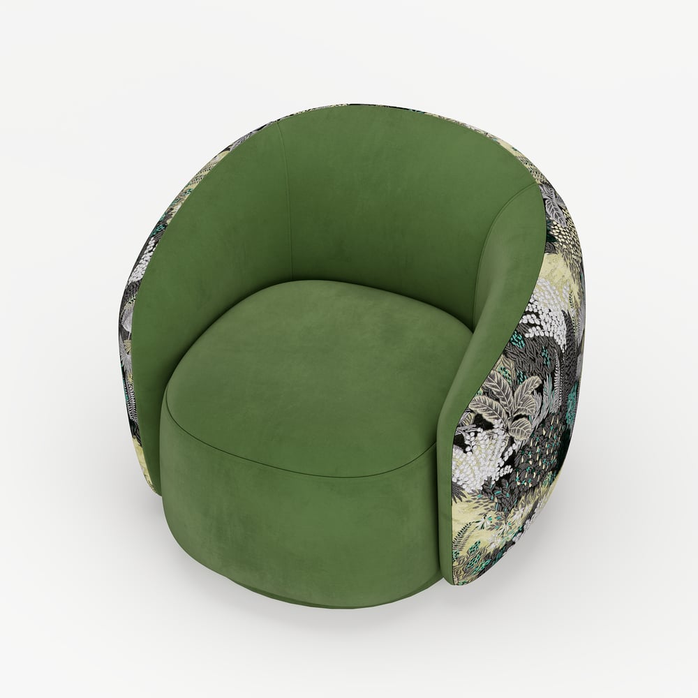 Performance Velvet 360° Swivel Barrel Accent Chair window image
