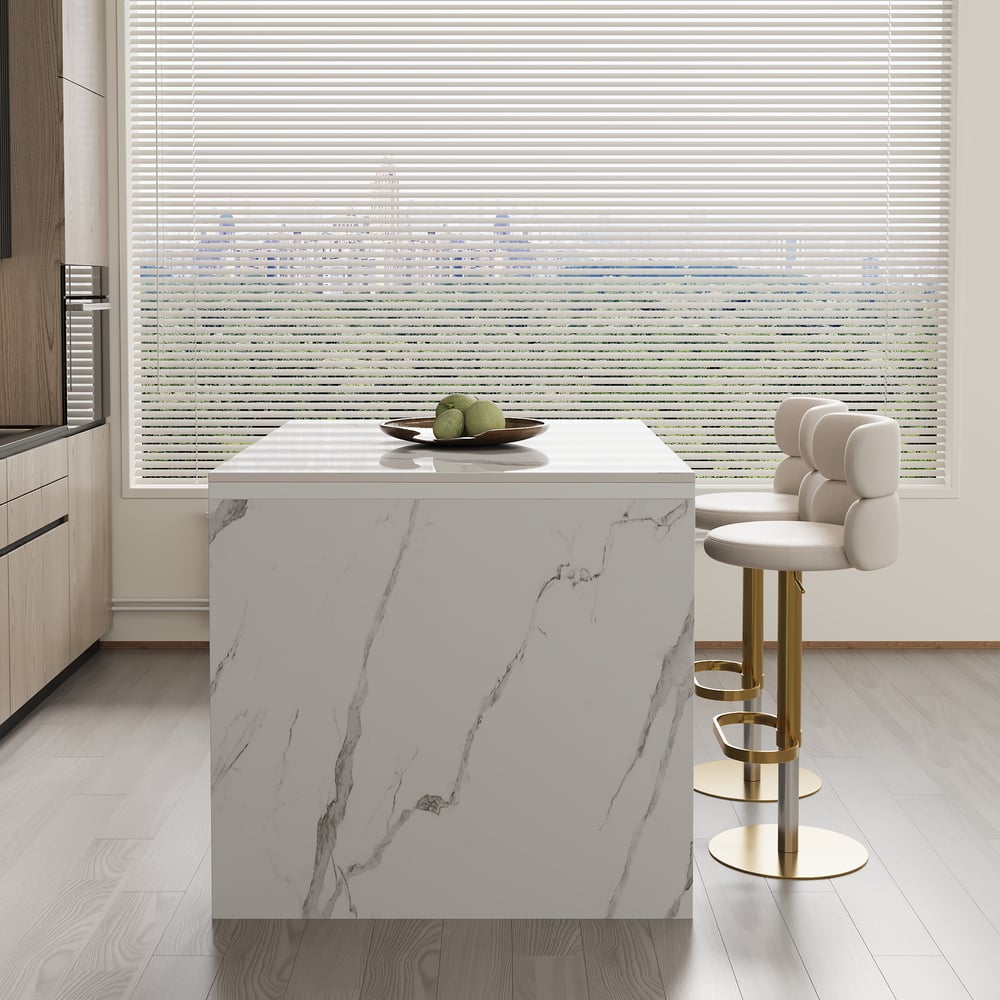 Modern 1270 mm Glossy Sintered Stone Kitchen Island with Storage, White & Black window image