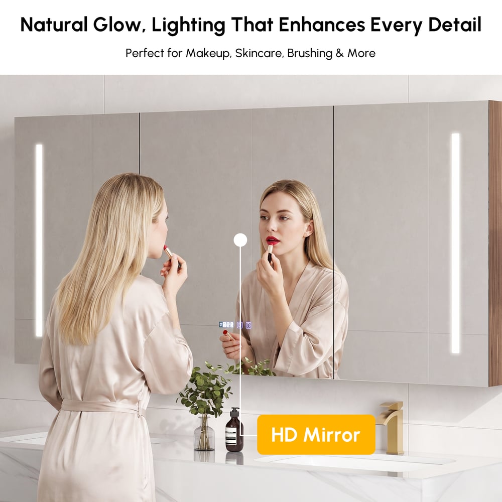 59" LED Bathroom Medicine Cabinet with Anti-Fog, Dimmable Tri-Color Lighting window image