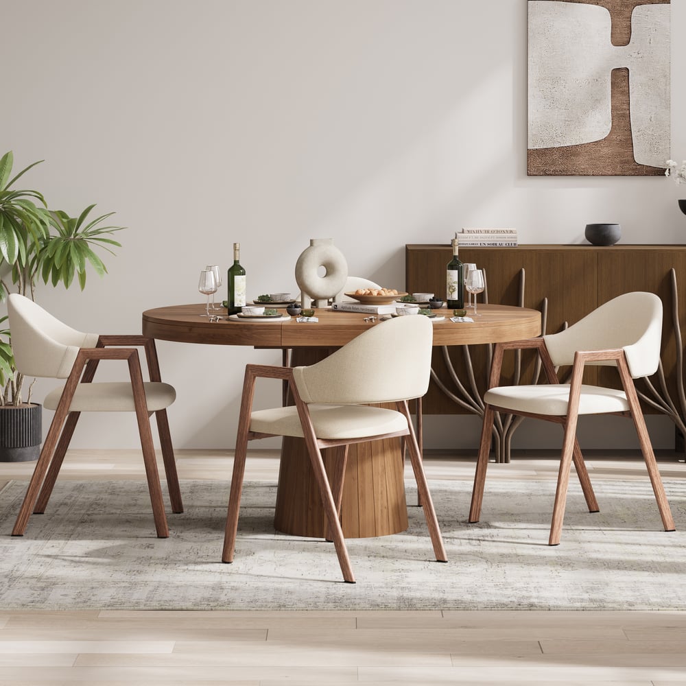 Chaise de salle à manger en lin blanc chaud, lot de 2 image de fenêtre