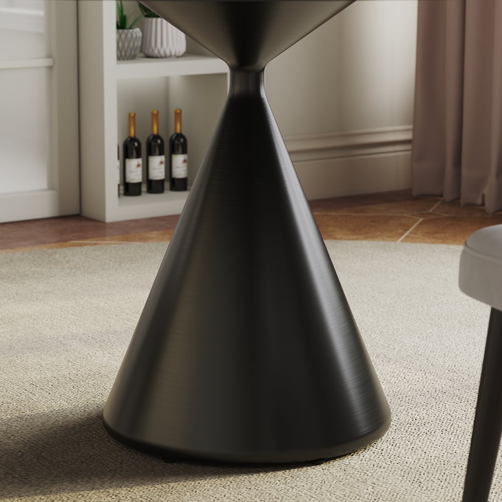 Modern 60" Round Matte Sintered Stone Dining Table with Black Pedestal Base, Seats 6 window image