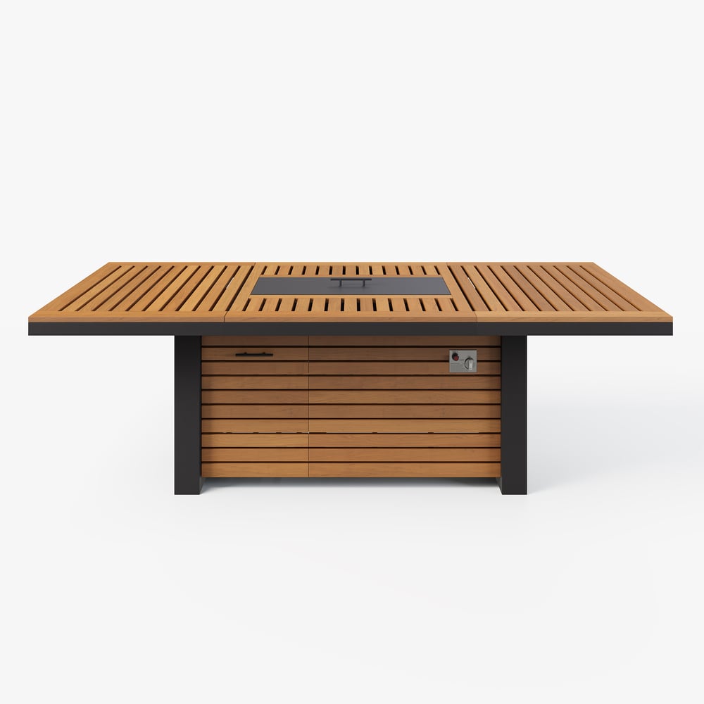 Axis 94.5" Outdoor Propane Fire Pit Dining Table with Hidden Tank & Wind Shield window image